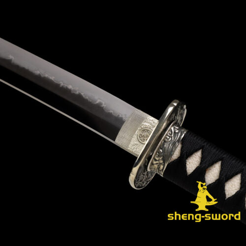 HandMade Japanese Samurai Katana Clay Tempered Choji Hamon Sword Silver Dragon Tsuba