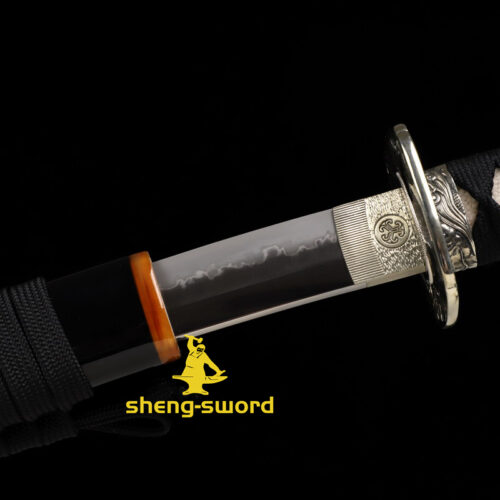 HandMade Japanese Samurai Katana Clay Tempered Choji Hamon Sword Silver Dragon Tsuba