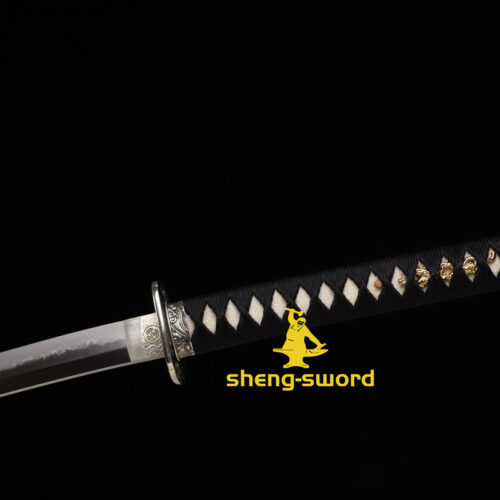 HandMade Japanese Samurai Katana Clay Tempered Choji Hamon Sword Silver Dragon Tsuba