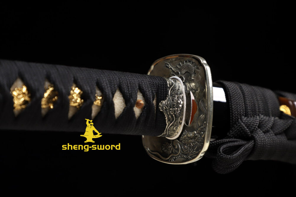 HandMade Japanese Samurai Katana Clay Tempered Choji Hamon Sword Silver Dragon Tsuba
