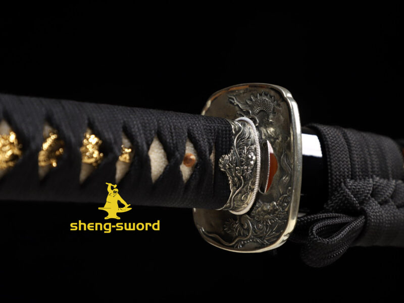 HandMade Japanese Samurai Katana Clay Tempered Choji Hamon Sword Silver Dragon Tsuba