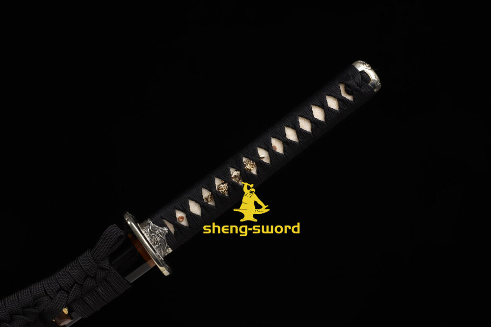 HandMade Japanese Samurai Katana Clay Tempered Choji Hamon Sword Silver Dragon Tsuba