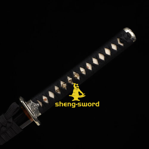 HandMade Japanese Samurai Katana Clay Tempered Choji Hamon Sword Silver Dragon Tsuba