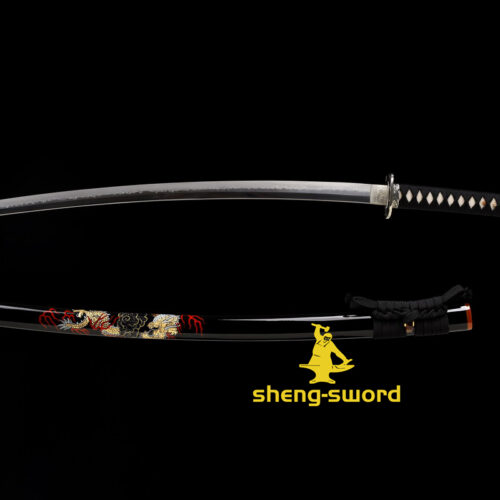 HandMade Japanese Samurai Katana Clay Tempered Choji Hamon Sword Silver Dragon Tsuba