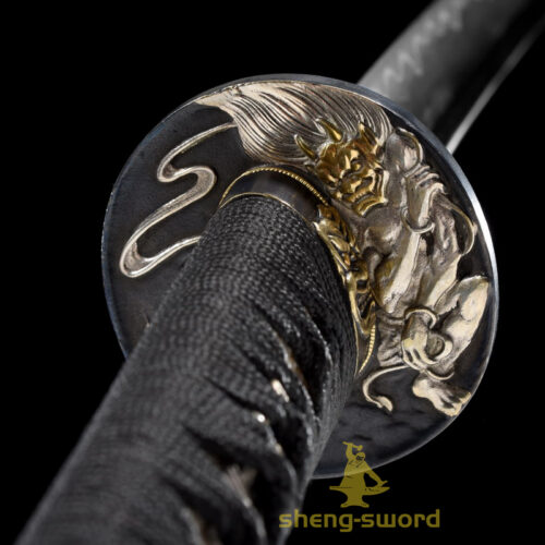 Clay Tempered T10 Laminated Steel Japanese Katana Wind God Tsuba Sword