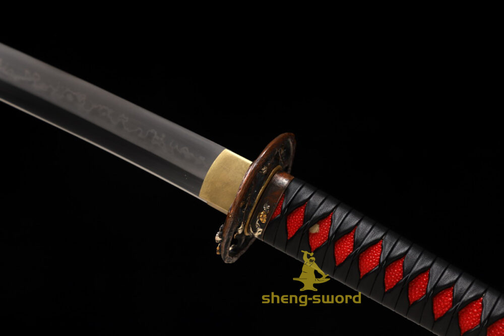 HandMade Japanese Shineken Katana Clay Tempered Choji Hamon Sword Plum Blossom Tsuba