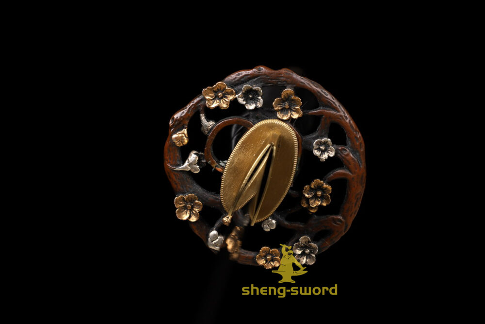 HandMade Japanese Shineken Katana Clay Tempered Choji Hamon Sword Plum Blossom Tsuba