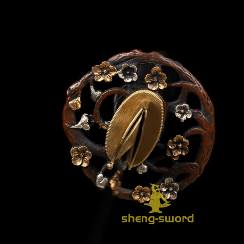 HandMade Japanese Shineken Katana Clay Tempered Choji Hamon Sword Plum Blossom Tsuba