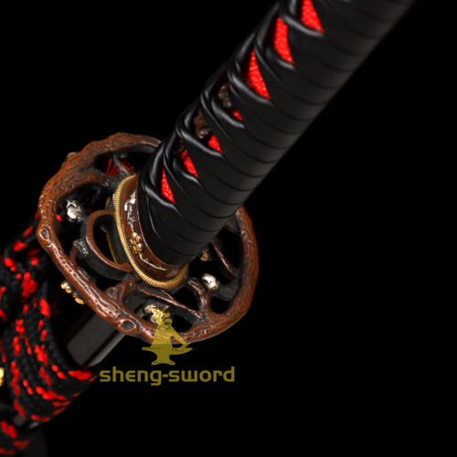 HandMade Japanese Shineken Katana Clay Tempered Choji Hamon Sword Plum Blossom Tsuba
