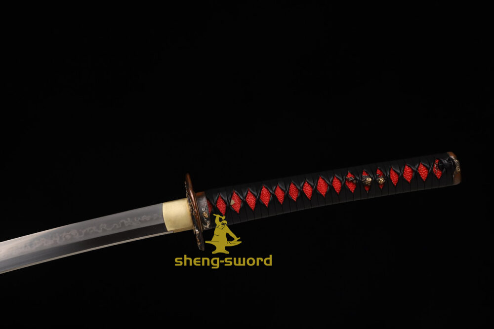 HandMade Japanese Shineken Katana Clay Tempered Choji Hamon Sword Plum Blossom Tsuba
