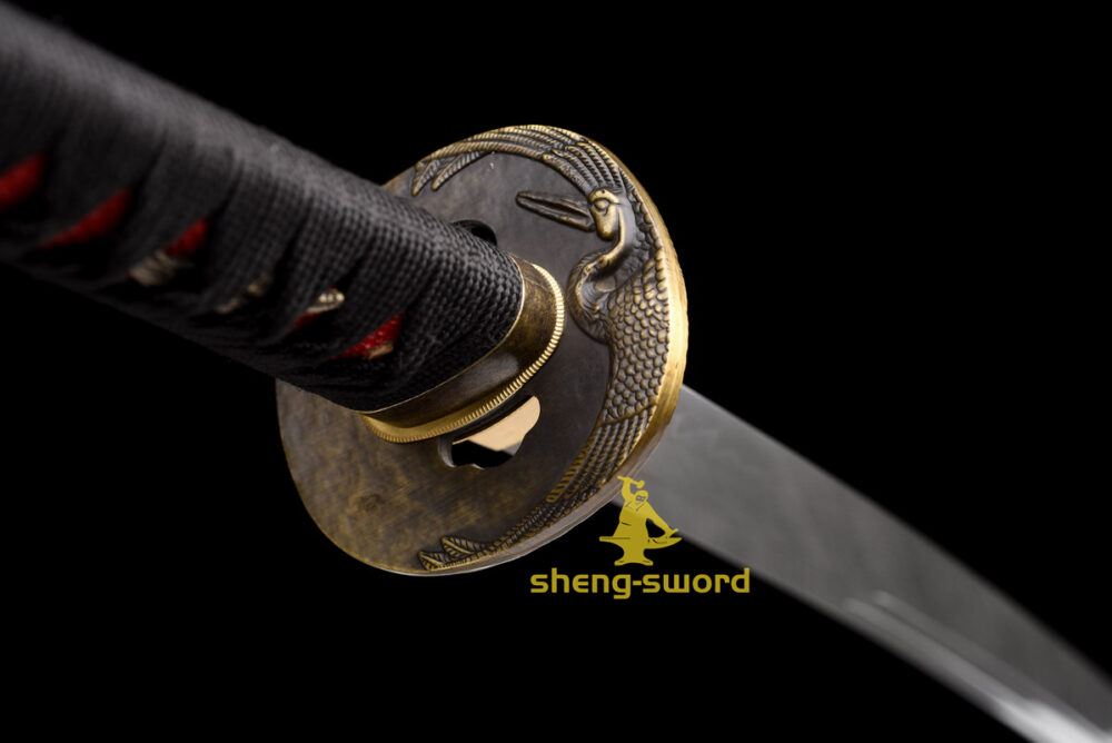 Handmade japanese samurai katana crane tsuba clay tempered t-10 steel full tang sword