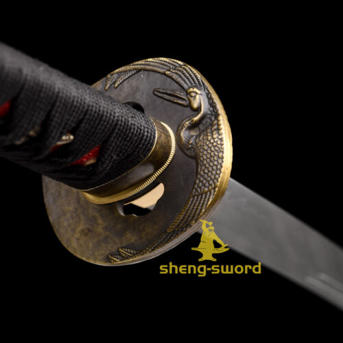 Handmade japanese samurai katana crane tsuba clay tempered t-10 steel full tang sword