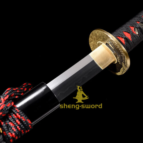 Handmade japanese samurai katana crane tsuba clay tempered t-10 steel full tang sword