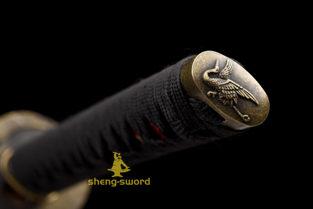 Handmade japanese samurai katana crane tsuba clay tempered t-10 steel full tang sword