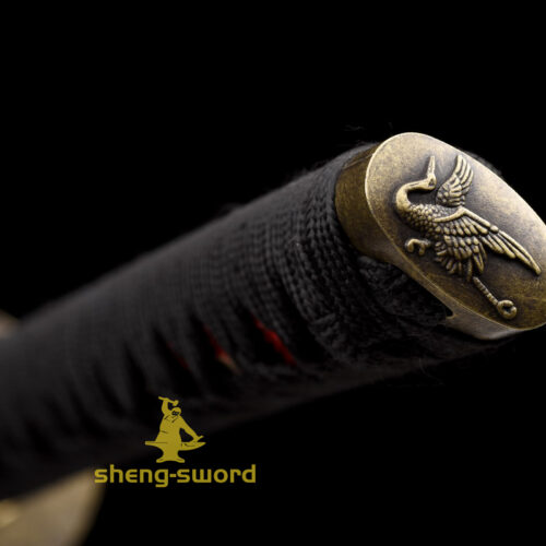 Handmade japanese samurai katana crane tsuba clay tempered t-10 steel full tang sword