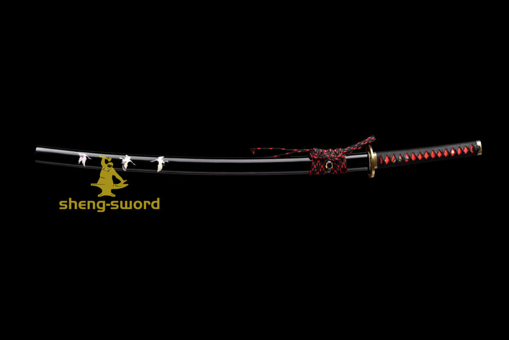 Handmade japanese samurai katana crane tsuba clay tempered t-10 steel full tang sword