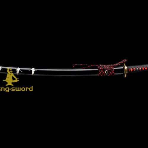 Handmade japanese samurai katana crane tsuba clay tempered t-10 steel full tang sword