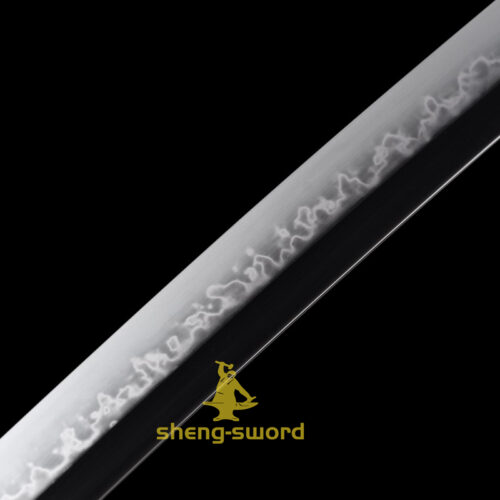 HandMade Japanese Samurai Katana Clay Tempered Choji Hamon Sword Black Dragon Tsuba