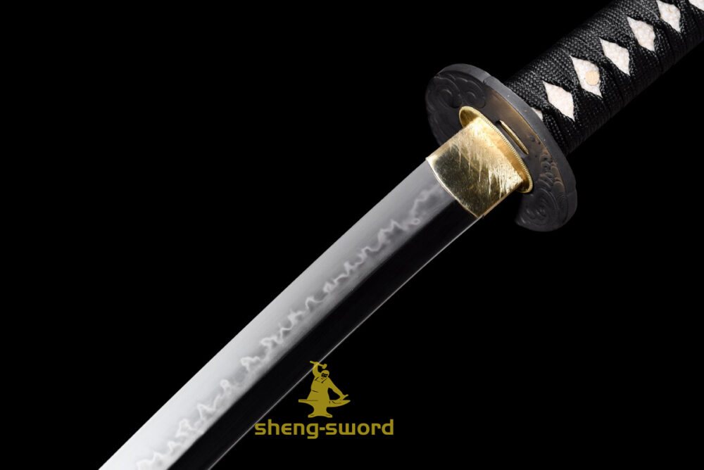 HandMade Japanese Samurai Katana Clay Tempered Choji Hamon Sword Black Dragon Tsuba