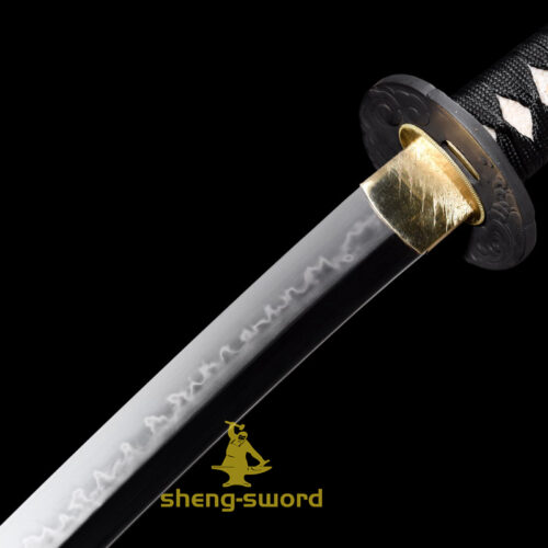 HandMade Japanese Samurai Katana Clay Tempered Choji Hamon Sword Black Dragon Tsuba