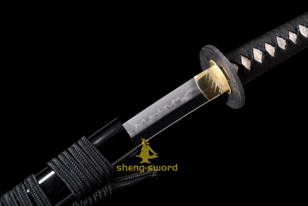 HandMade Japanese Samurai Katana Clay Tempered Choji Hamon Sword Black Dragon Tsuba