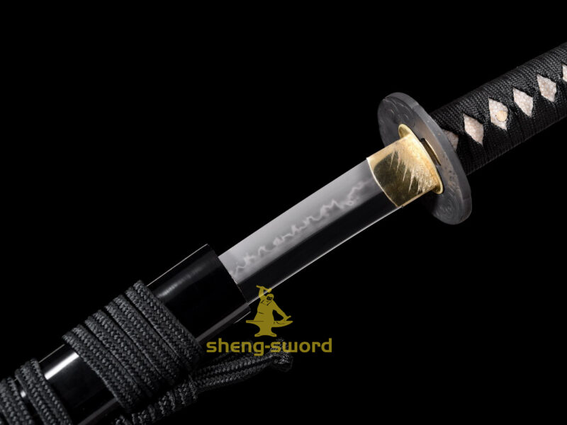 HandMade Japanese Samurai Katana Clay Tempered Choji Hamon Sword Black Dragon Tsuba