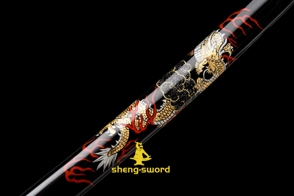 HandMade Japanese Samurai Katana Clay Tempered Choji Hamon Sword Black Dragon Tsuba