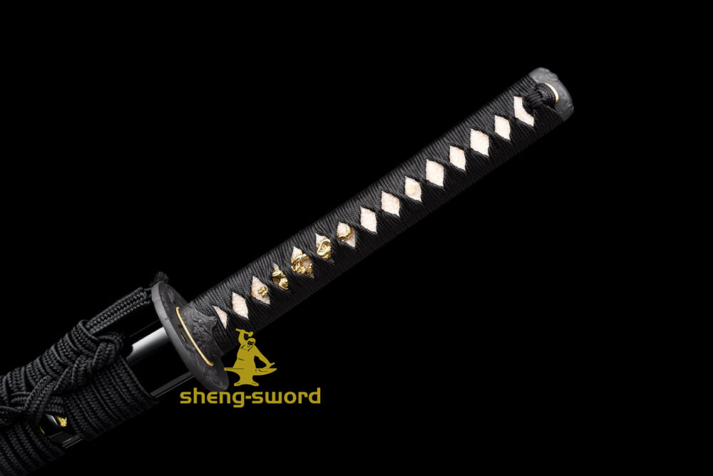 HandMade Japanese Samurai Katana Clay Tempered Choji Hamon Sword Black Dragon Tsuba