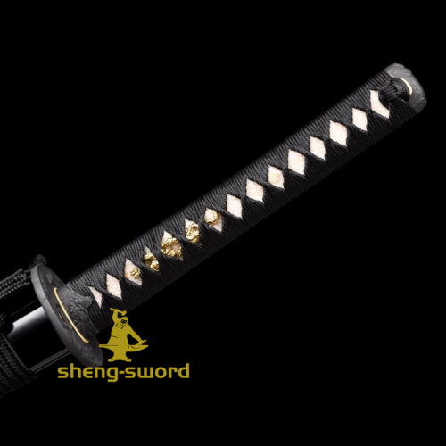 HandMade Japanese Samurai Katana Clay Tempered Choji Hamon Sword Black Dragon Tsuba