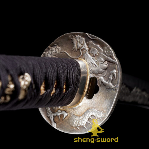 TOP Class Silver Dragon Tsuba Japanese Handachi Katana Tamahagane steel Kanesada Hamon Sword