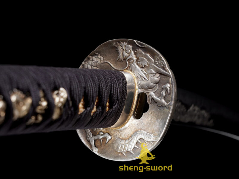 TOP Class Silver Dragon Tsuba Japanese Handachi Katana Tamahagane steel Kanesada Hamon Sword