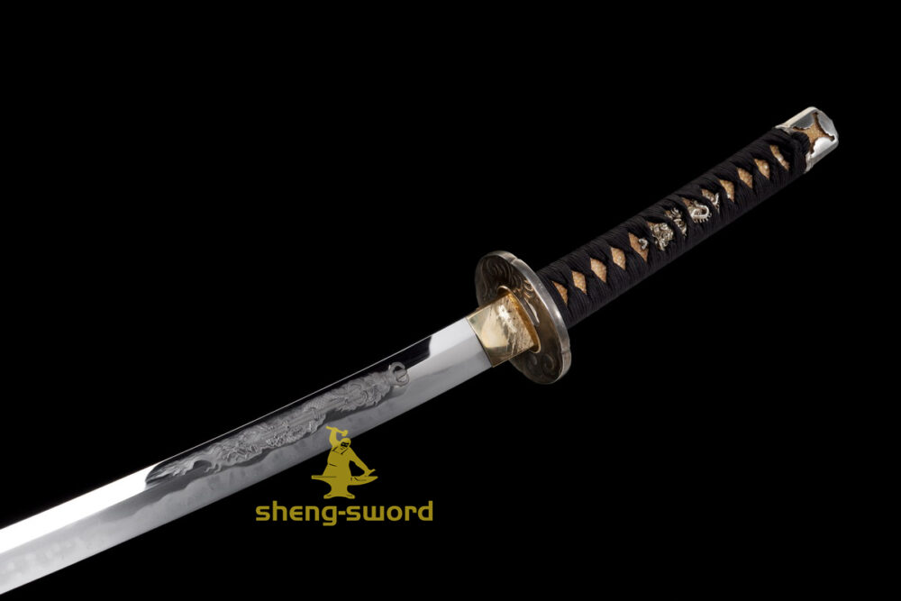 TOP Class Silver Dragon Tsuba Japanese Handachi Katana Tamahagane steel Kanesada Hamon Sword