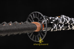 HandMade Japanese Samurai Katana Clay Tempered L6 Steel Sword Wheel Tsuba