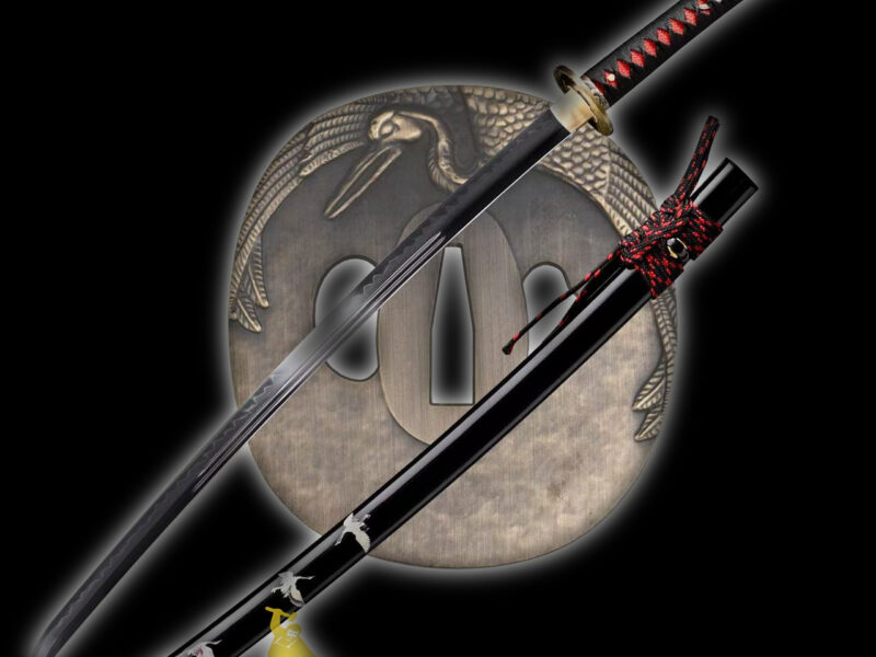 Handmade japanese samurai katana crane tsuba clay tempered t-10 steel full tang sword