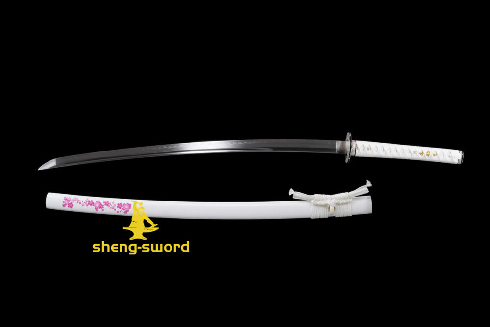 sakura102 Handmade japanese samurai katana Sakura tsuba clay tempered t-10 steel full tang sword