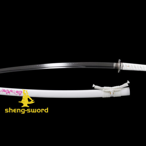 sakura102 Handmade japanese samurai katana Sakura tsuba clay tempered t-10 steel full tang sword