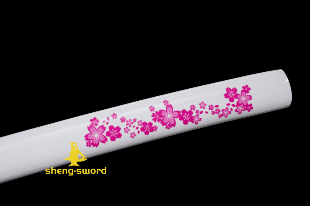 sakura109 Handmade japanese samurai katana Sakura tsuba clay tempered t-10 steel full tang sword