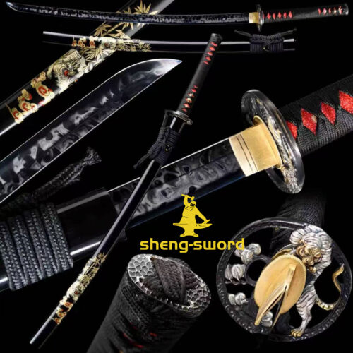 hitatsura TIGER TSUBA SWORD (1) Clay tempered S7 steel hitatsura hamon blade japanese katana razor sharp shine full tang sword