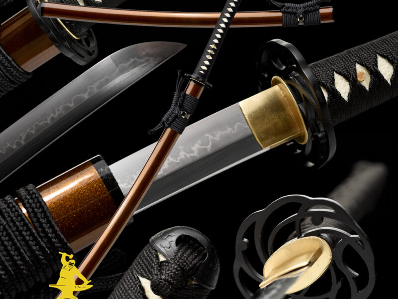 moon tsuba katana sword Clay Tempered Choji Hamon Blade Japanese Katana Moon Tsuba Sword