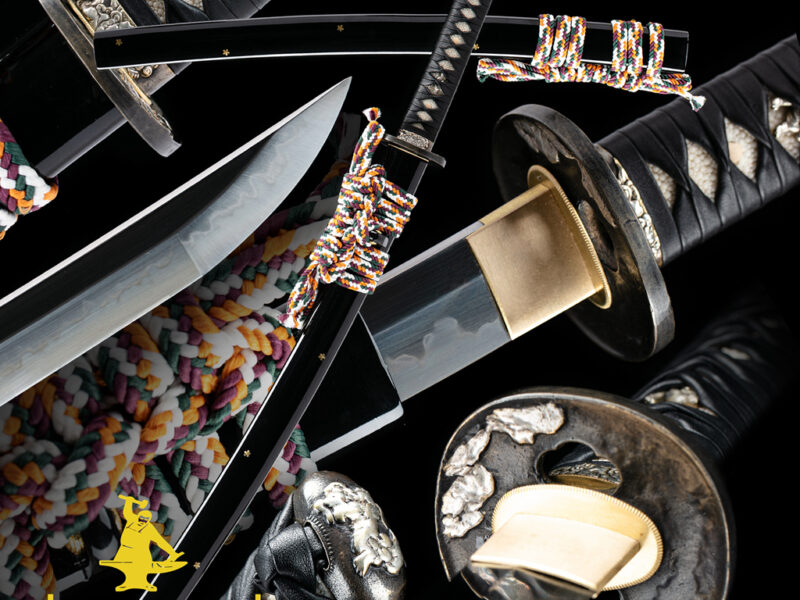 Japanese Wakizashi Katana I Foo-Dog Tsuba I Clay Tempered t10 steel Choji Hamon Blade Sword